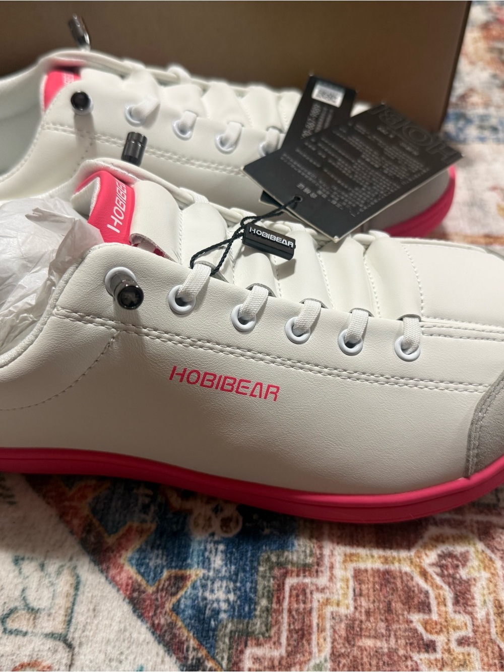 Hobibear Women’s White Sneakers with Pink Sole